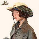 IIING Hat Control Summer Hat Women's Hiking and Hiking Western Cowboy Sun Protection Ethnic Style Fisherman Hat