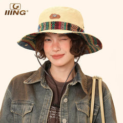 IIING Hat Control Summer Hat Women's Hiking and Hiking Western Cowboy Sun Protection Ethnic Style Fisherman Hat