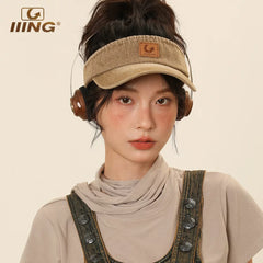 IIING hat control original washed retro denim hollow hat for women summer sports sun protection visor peaked hat for men