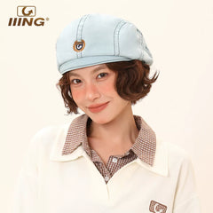 IIING hat control blue beret women's summer thin 2025 new reverse wear forward hat to show face small versatile hat