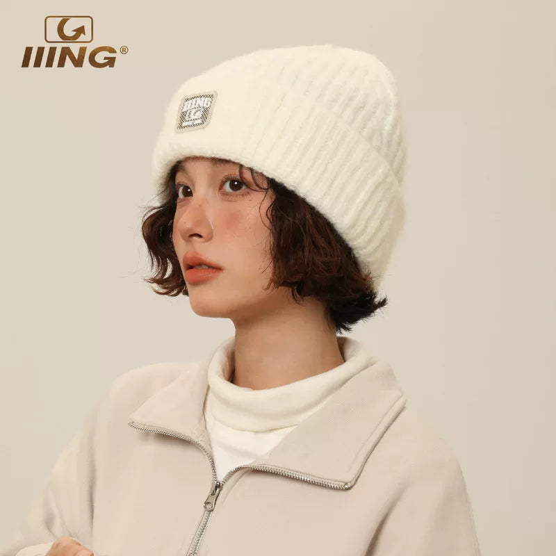 IIING hat control autumn and winter cold-proof and warm versatile woolen hat for women loose thickened big head circumference small knitted hat showing face