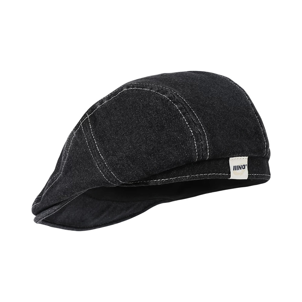 IIING washed denim beret, summer thin face-showing small hat, retro octagonal painter style hat, adjustable head circumference dome hat, unisex washed blue hat