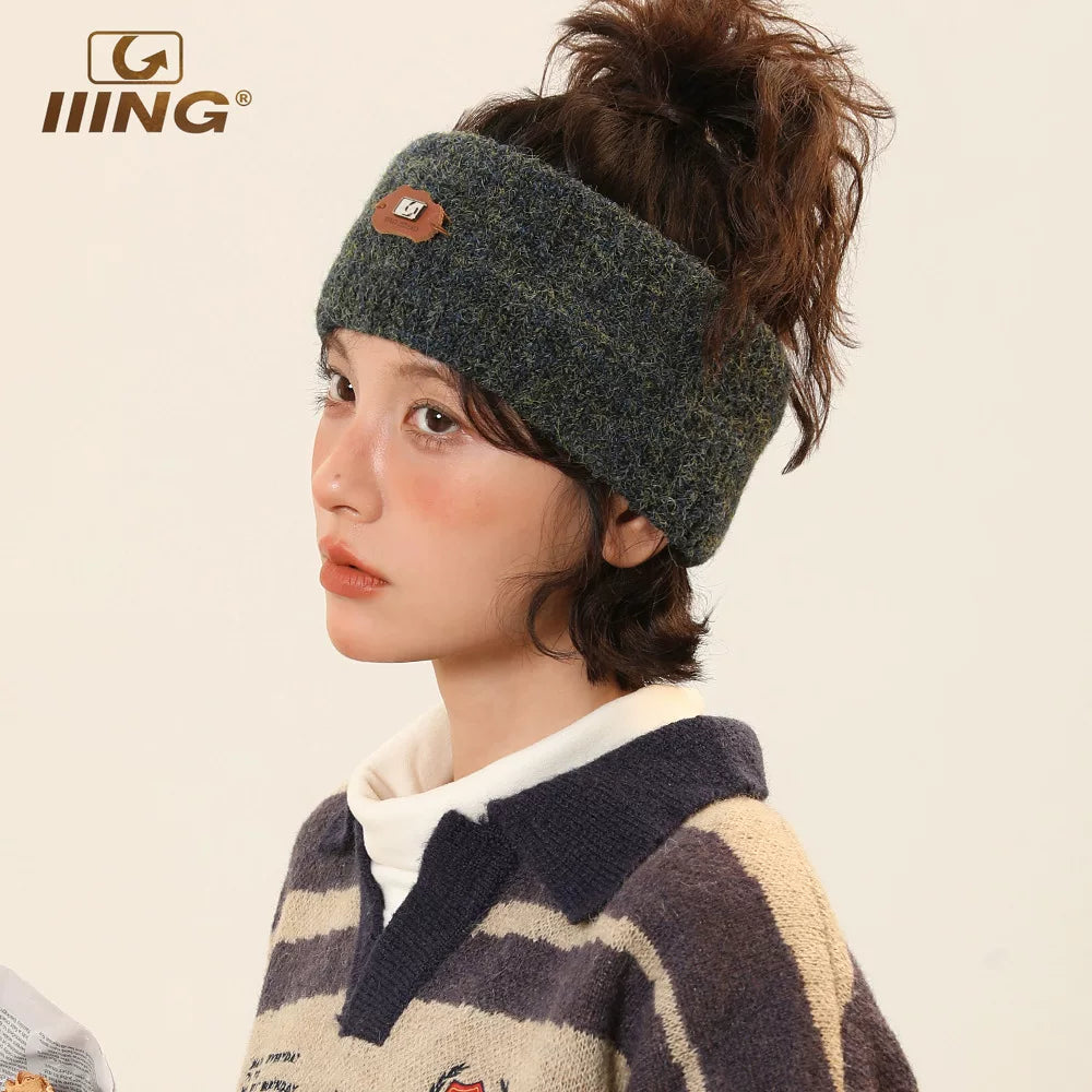 IIING hat control original design tie-dye knitted hairband for women 2025 autumn and winter new sports and leisure wide-brimmed hair accessories