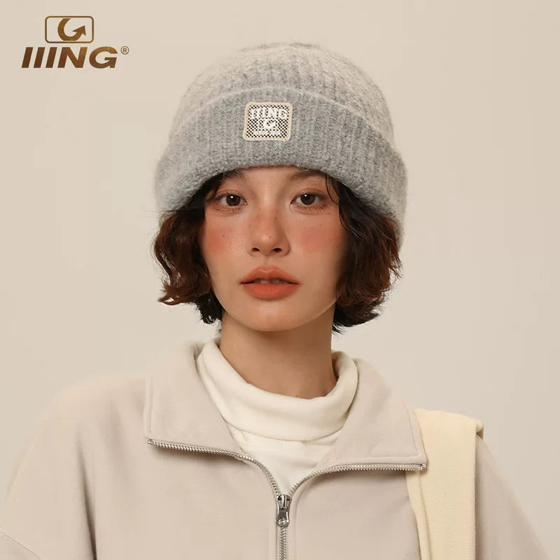 IIING hat control autumn and winter cold-proof and warm versatile woolen hat for women loose thickened big head circumference small knitted hat showing face