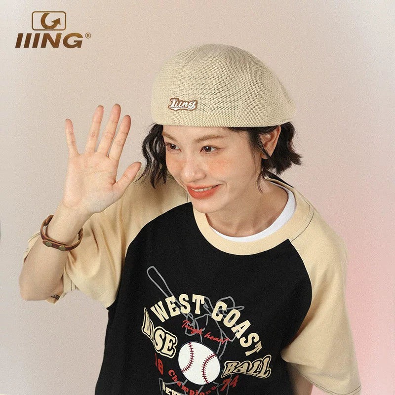 IIING hat control original retro beret versatile 2025 Korean version hot style face-showing small summer big head hat