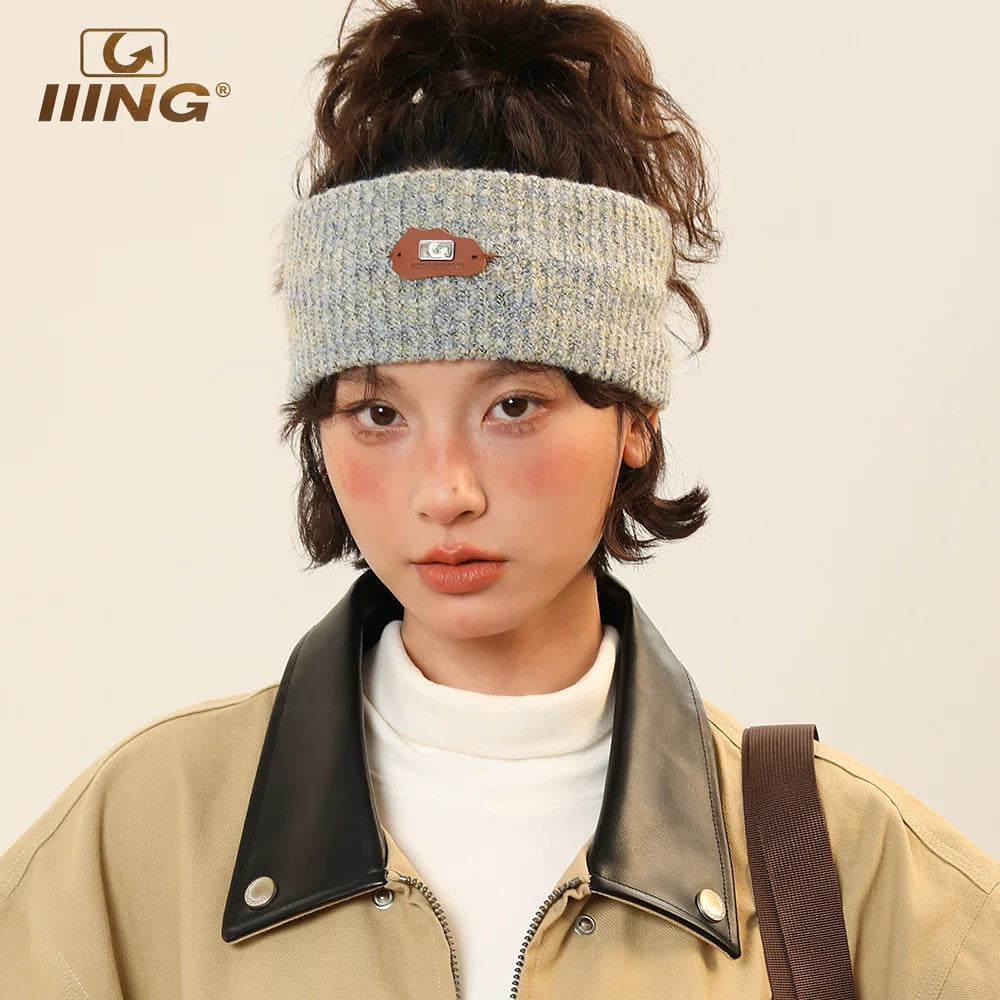 IIING hat control original design tie-dye knitted hairband for women 2025 autumn and winter new sports and leisure wide-brimmed hair accessories