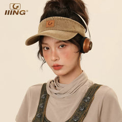 IIING hat control original washed retro denim hollow hat for women summer sports sun protection visor peaked hat for men