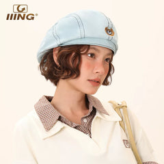 IIING Hat Control Summer Hat Women's Thin Large Head Circumference Fashionable Versatile Back-Weared Beret Showing Face Small Progressive Hat