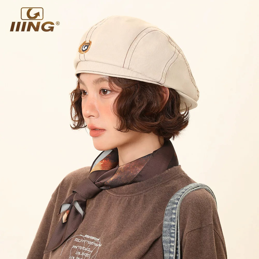 IIING Hat Control Summer Hat Women's Thin Large Head Circumference Fashionable Versatile Back-Weared Beret Showing Face Small Progressive Hat