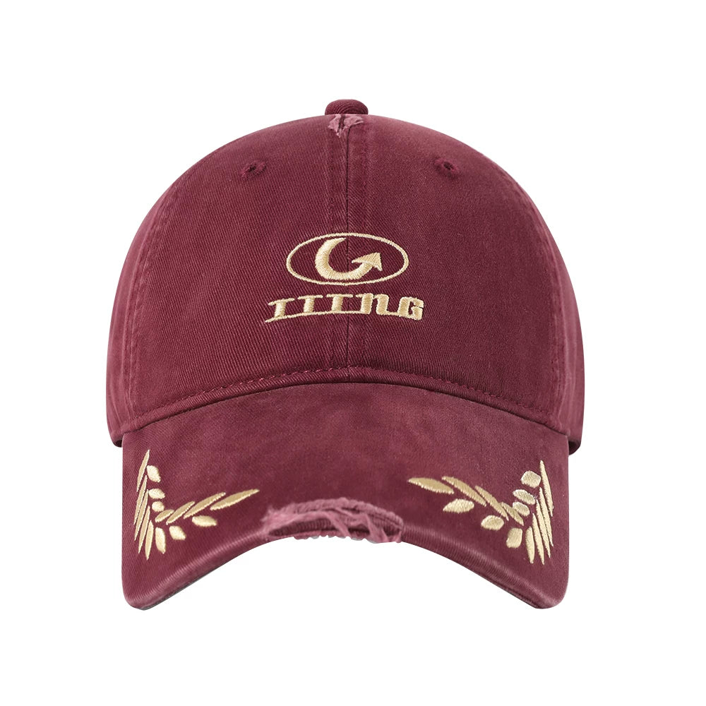 IIING hat control burgundy retro college style baseball cap for women with big head, big face, versatile face-showing small duck tongue hat