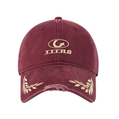 IIING hat control burgundy retro college style baseball cap for women with big head, big face, versatile face-showing small duck tongue hat