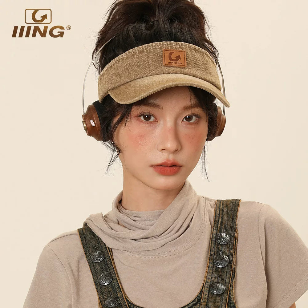 IIING hat control original washed retro denim hollow hat for women summer sports sun protection visor peaked hat for men